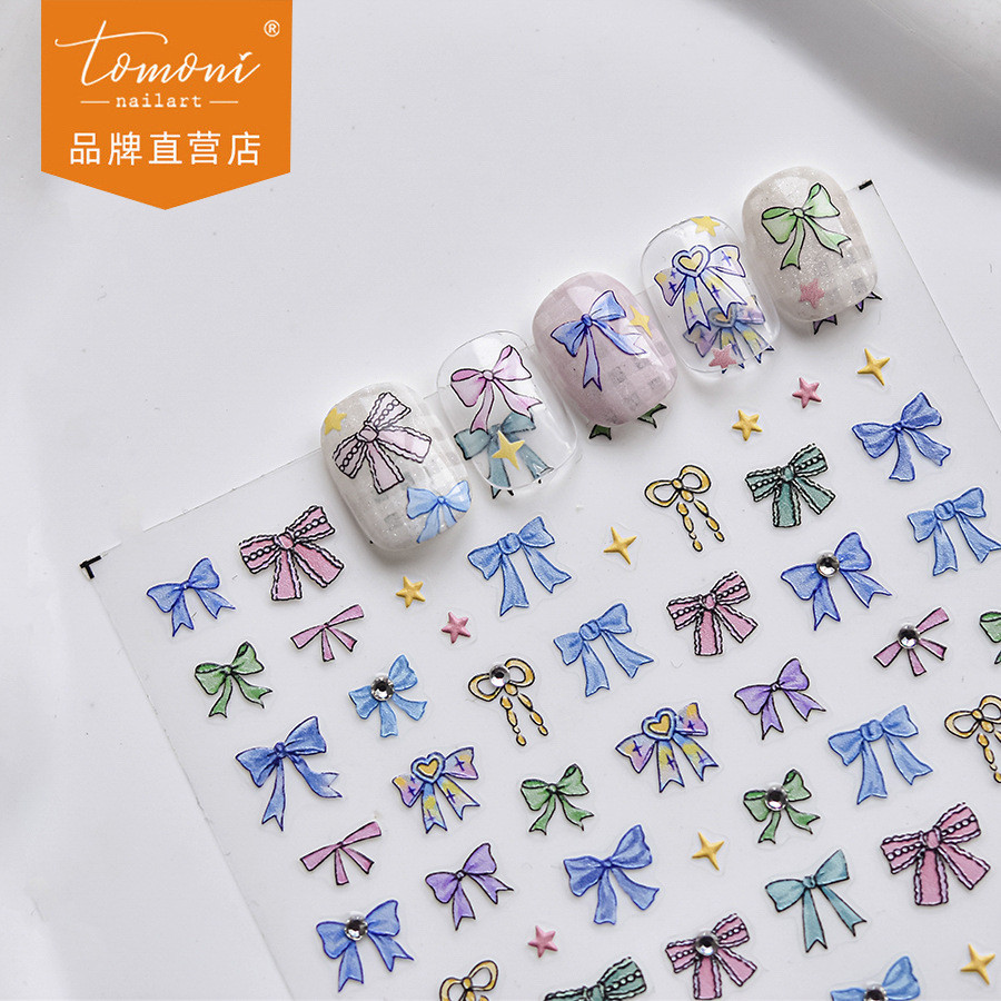 [Meow.Sensei] สไตล์ใหม่ tomoni คริสตัลเพชรสติกเกอร์แต่งเล็บ diy ขายร้อนโทรศัพท์มือถือเล็บสติกเกอร์มือวาดโบว์เล็บสติกเกอร์ 4089
