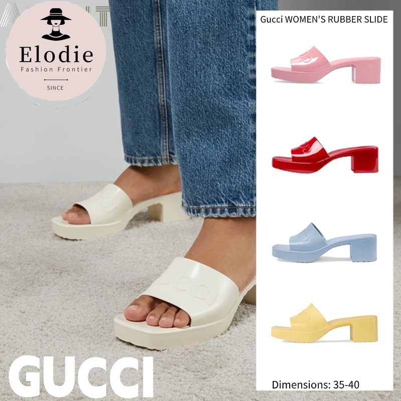 กุชชี่ Gucci WOMEN'S RUBBER SLIDE SANDAL รองเท้าส้นสูง