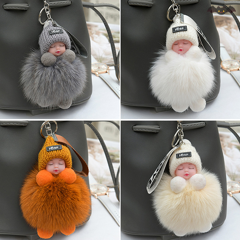 [PE] Pompom Sleeping Baby Keychain พวงกุญแจตุ๊กตาปุยน่ารัก TH
