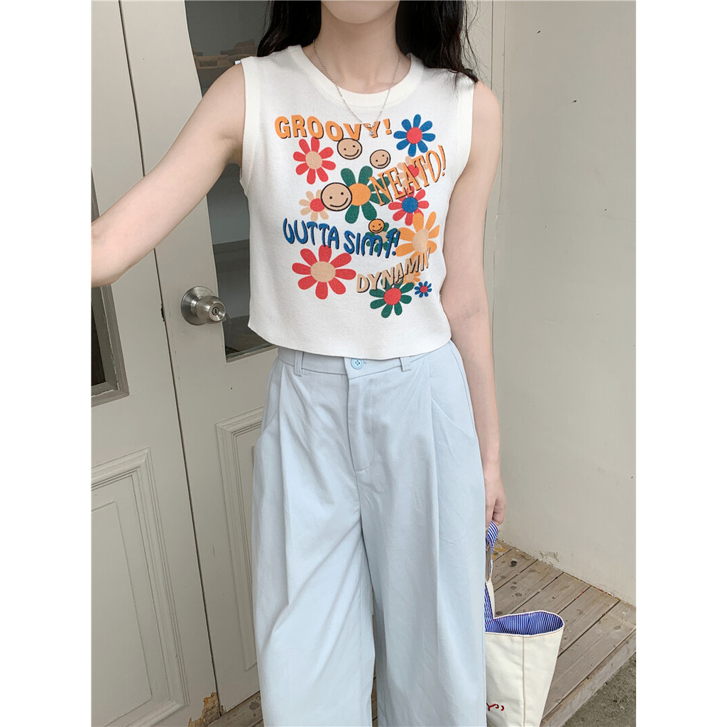 Gakki เสื้อกั๊กพิมพ์ลายกราฟฟิตีสีสันสดใสผู้หญิง เสื้อกล้ามแขนกุดแสนหวานหญิง พร้อมส่ง 1A35-20# ราคา ถูกที่สุด ดีลบีเคเค