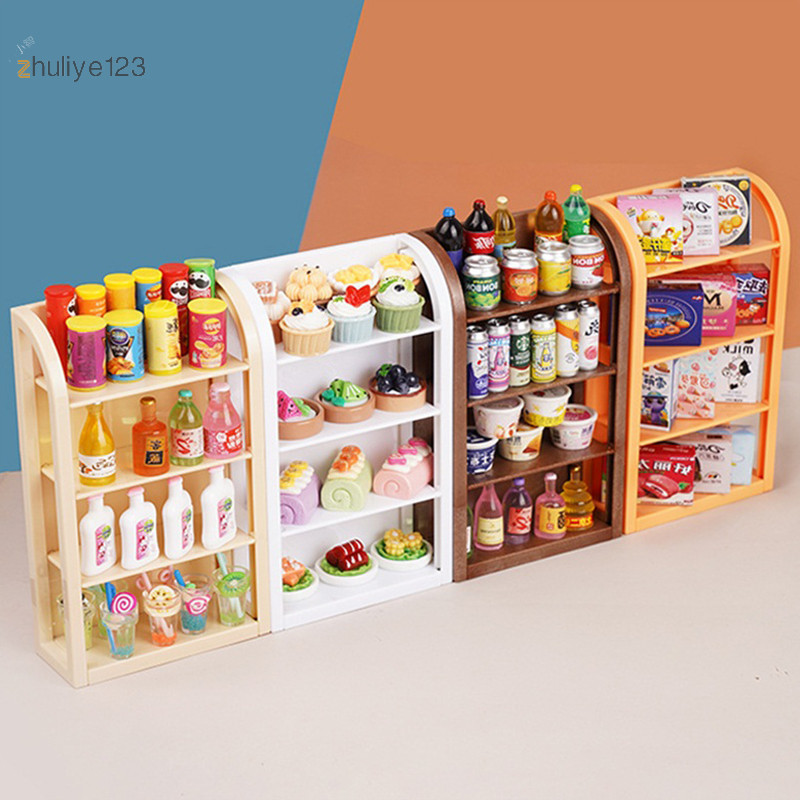 <zhuliye123> 1:12 Dollhouse Miniature ซูเปอร์มาร์เก็ตชั้นวางขาตั้งจอแสดงผลชั้นเก็บฉากตกแต่งตุ๊กตาเครื่องใช้ในบ้าน Nice