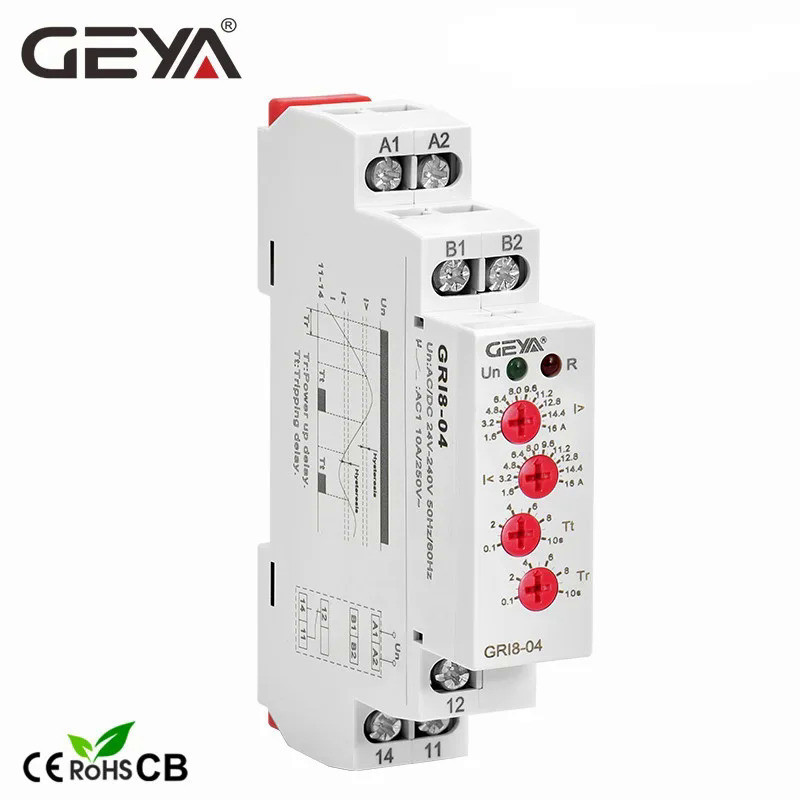 GEYA GRI8-03/04 Over Current และ Under Current Monitor 0.5A 1A 2A 5A 8A 16A รีเลย์ตรวจสอบปัจจุบัน