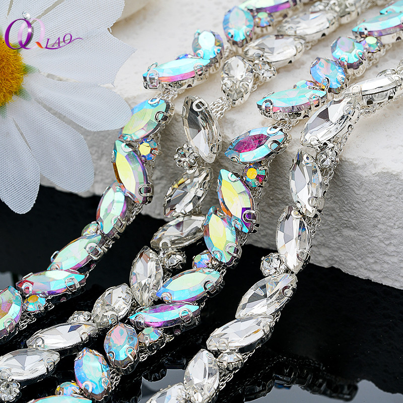 90 ซม.Rhinestone Trim Glass เย็บ Glitter ลูกปัดคริสตัล Horse eye rhinestone chain DIY เสื้อผ้ากระเป๋ารองเท้าอุปกรณ์เสริม