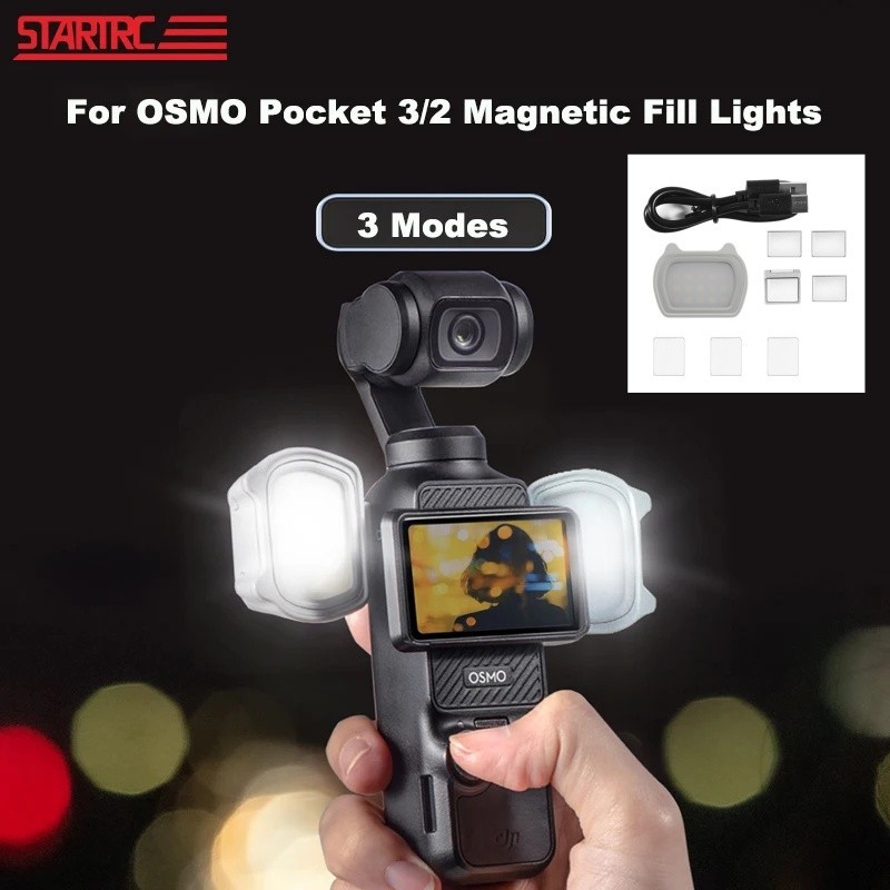 Startrc เติมแสงสําหรับ DJI Pocket 3 ปรับ 3 สีแม่เหล็กไฟ LED โทรศัพท์โคมไฟหนีบสําหรับ Osmo Pocket 2 อุปกรณ์เสริมสําหรับกล้อง