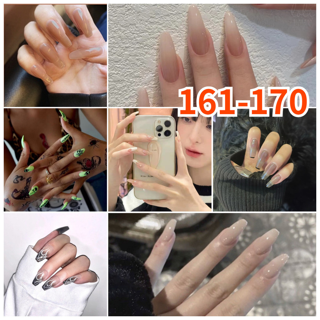 พร้อมกาวเยลลี่ 24 ชิ้นเล็บเล็บปลอมเล็บปลอมฝรั่งเศสยาวเล็บปลอม