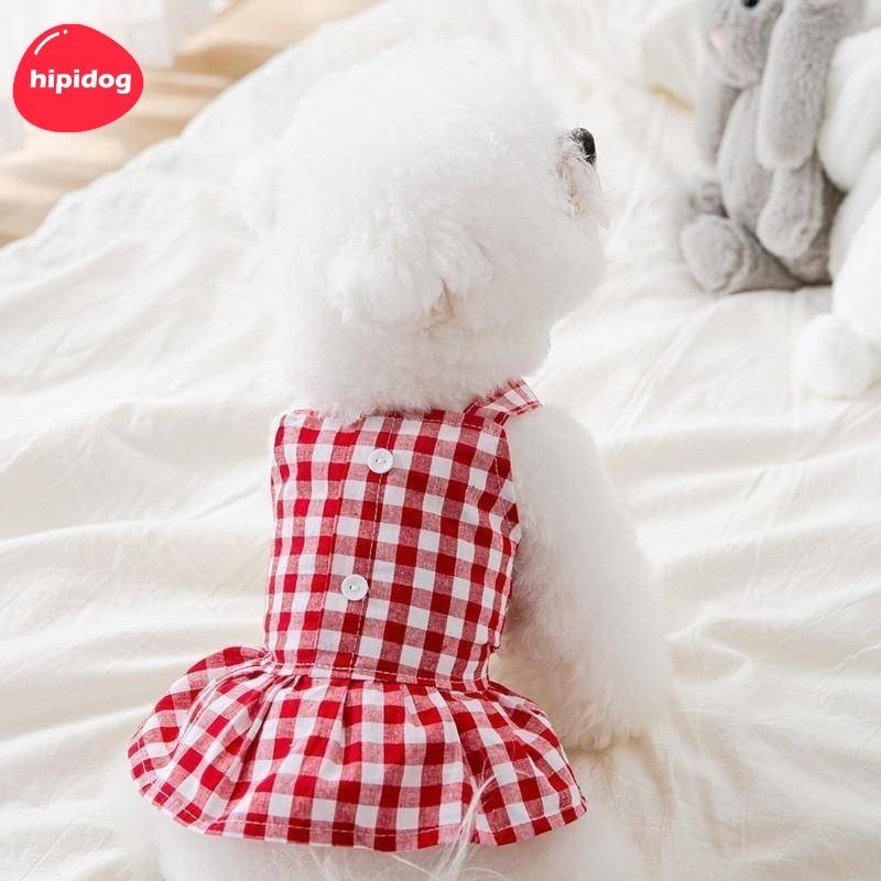 【Hipidog】ชุดเดรสกระโปรง ลายสก๊อต สําหรับสัตว์เลี้ยง สุนัข แมว