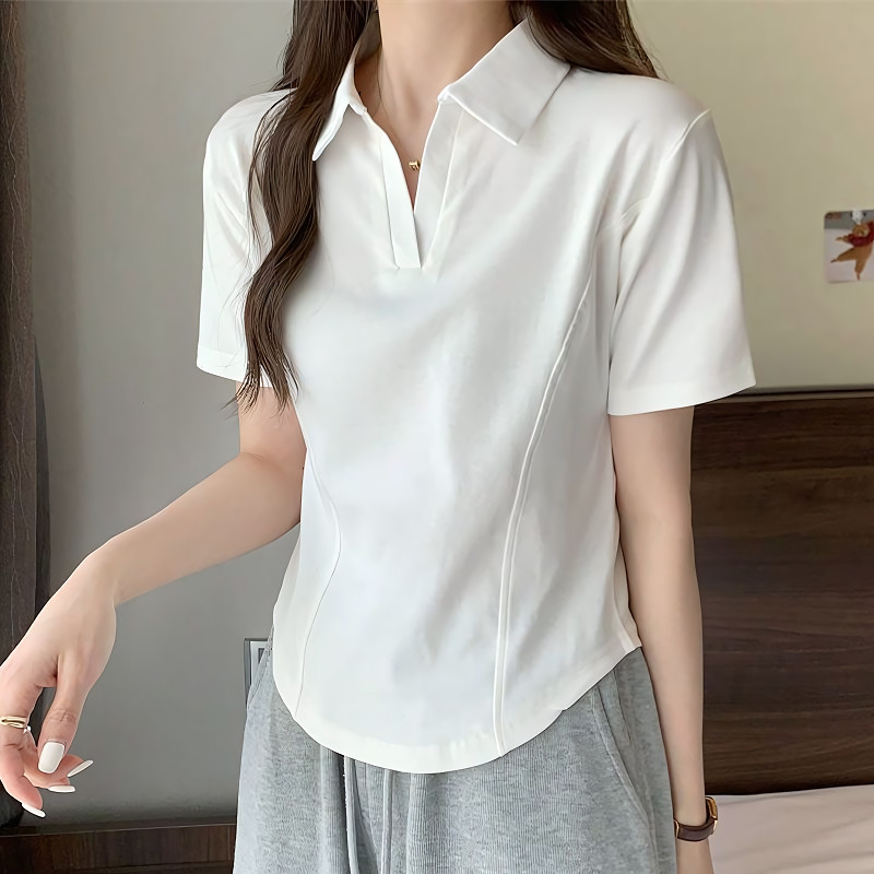 SuySuy พร้อมส่ง เสื้อยืด คอปกโปโล แขนสั้น แฟชั่นผู้หญิง ทรงเข้ารูปใส่สบาย สีพื้น สไตล์ลำลอง แฟชั่นฤดูร้อน