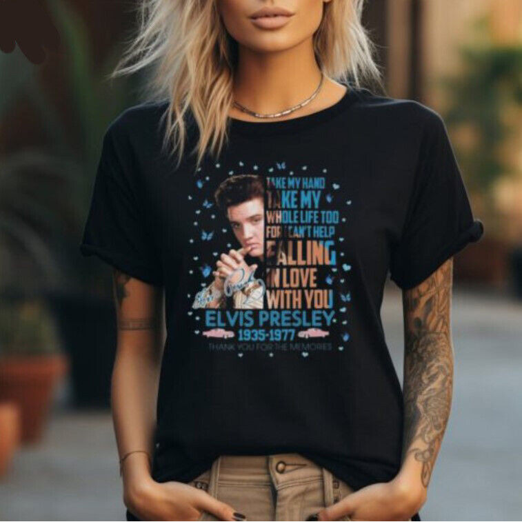 2024 Gildan ของขวัญแขนสั้นสําหรับชาย Elvis Presley In Love The Memories T เสื้อ Elvis Presley นักร้อ