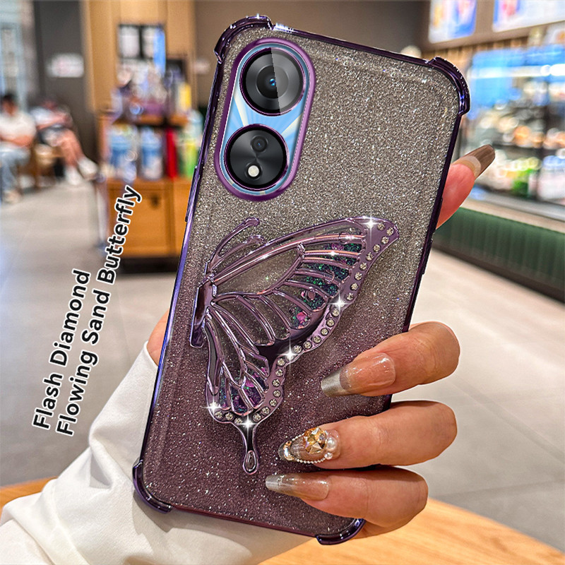 Ybd ป้องกันโปร่งใสเคสโทรศัพท์สําหรับ OPPO A60 A3X A17 A17K A78 A1 Pro Reno 8T A79 A58 A38 A18 A98 F23 A58 ผีเสื้อ Quicksand Bracket เพชรสดใส