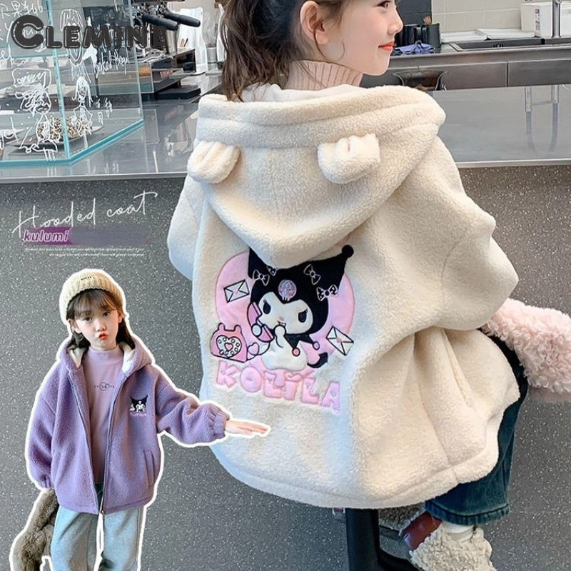 Clemine สาวการ์ตูนขนแกะแจ็คเก็ตฤดูหนาวใหม่หนาเสื้อผ้าเด็กมีฮู้ด