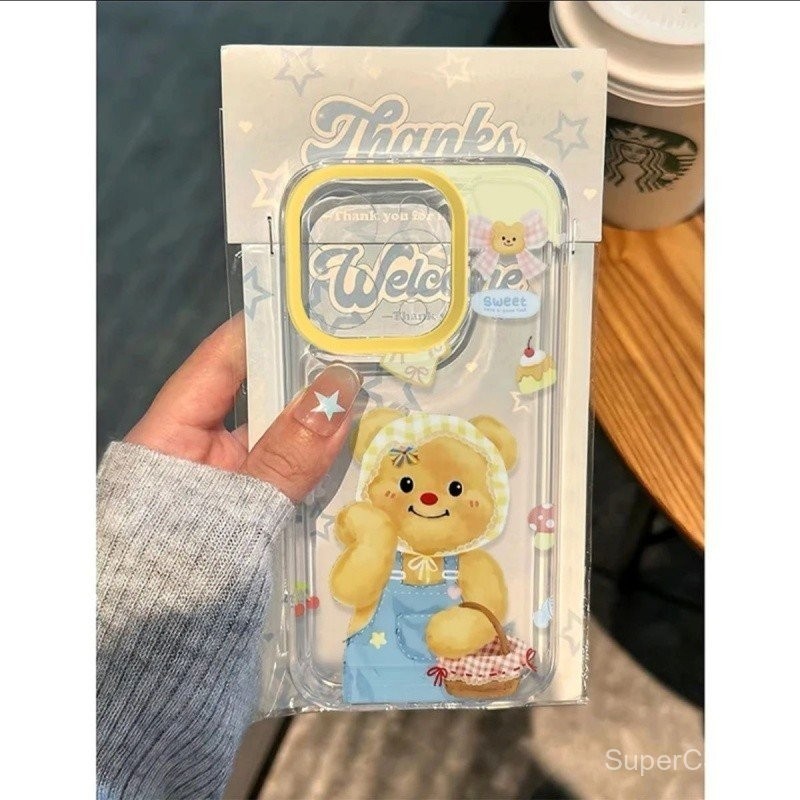 เคสมือถือสำหรับ iPhone x XS XR xsmax 11 12 13 14 15 Pro Max PLUS ปิคนิคเนยหมีเปลือกนิ่มใสหุ้มทั้งเครื่องกันกระแทกเคสมือถือ fdtq