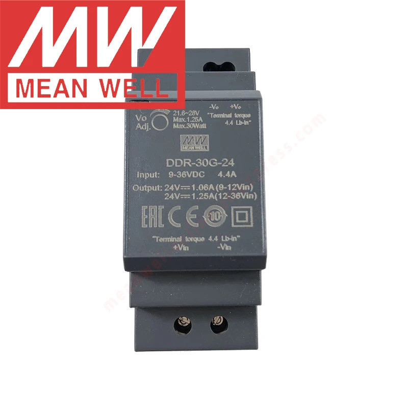 Original Mean Well DDR-30G-24 Din Rail ประเภท DC-DC Converter หมายถึงwell 24 V/1.25A/30W DC to DC Po