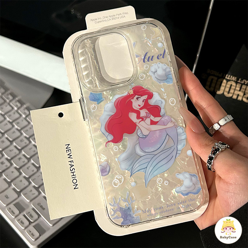 การ์ตูนผมสีแดงเงือก กสีสัน รมเลเซอร์ใสเคส Iphone 11 13 12 15 Pro Max 7Plus 14 Pro Max X XS XR Max 14 15 7 8 Plus SE 2022
