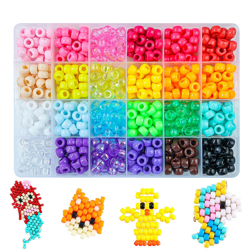 1 กล่อง 600 ชิ้น Pony ลูกปัดอะคริลิค Big Hole ตกแต่งลูกปัดชุดสําหรับเครื่องประดับทํา DIY สร้อยข้อมืองานฝีมือผมสร้อยคอสําหรับเด็ก
