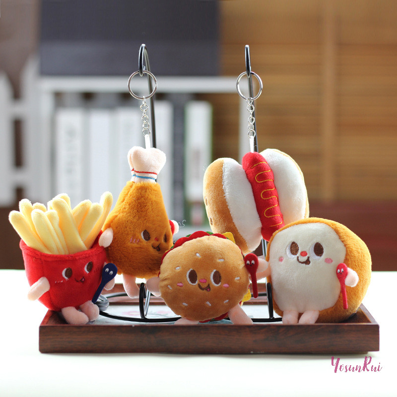 Yosunrui] Hamburg Hot Dog Fries ขนมปังกลองตุ๊กตาจี้พวงกุญแจการ์ตูนสร้างสรรค์กระเป๋าตกแต่งอุปกรณ์เสริมกุญแจรถสําหรับสาวของขวัญใหม่