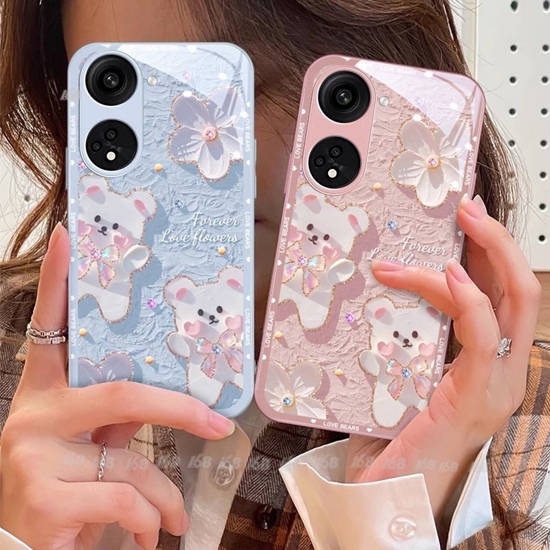 เคส OPPO Reno 12 11 10 11F 5G เคส OPPO Reno 8T 8 Z 7Z 8 5G A79 เคสโทรศัพท์มือถือแบบแก้ว กันกระแทก กันรอยเลนส์กล้อง ลายเจ้าหญิงรันเวย์น่ารัก หรูหรา สําหรับ