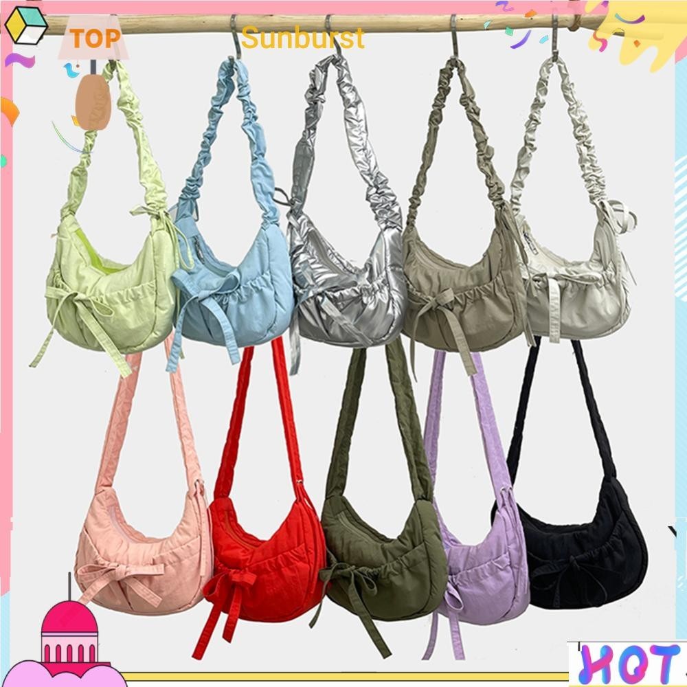 ผู้หญิง Casual Underarm Bag สีทึบ Bow Leisure Satchel Bag Ladies Outdoor Bag [Sunburst11.th]