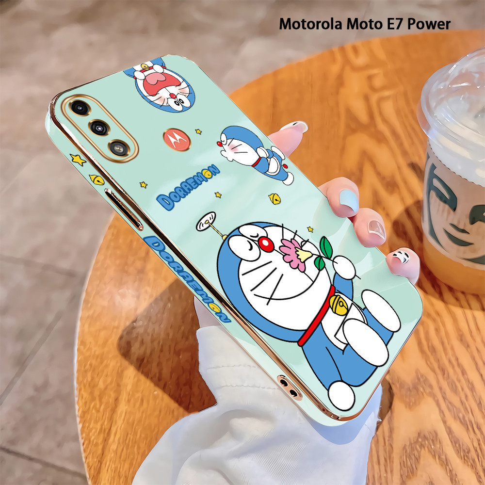 สําหรับ Motorola Moto E7 Plus E7i Power E20 Edge 20 น่ารักโดราเอมอนเคสโทรศัพท์หรูหราชุบ TPU ปกอ่อนกันกระแทก