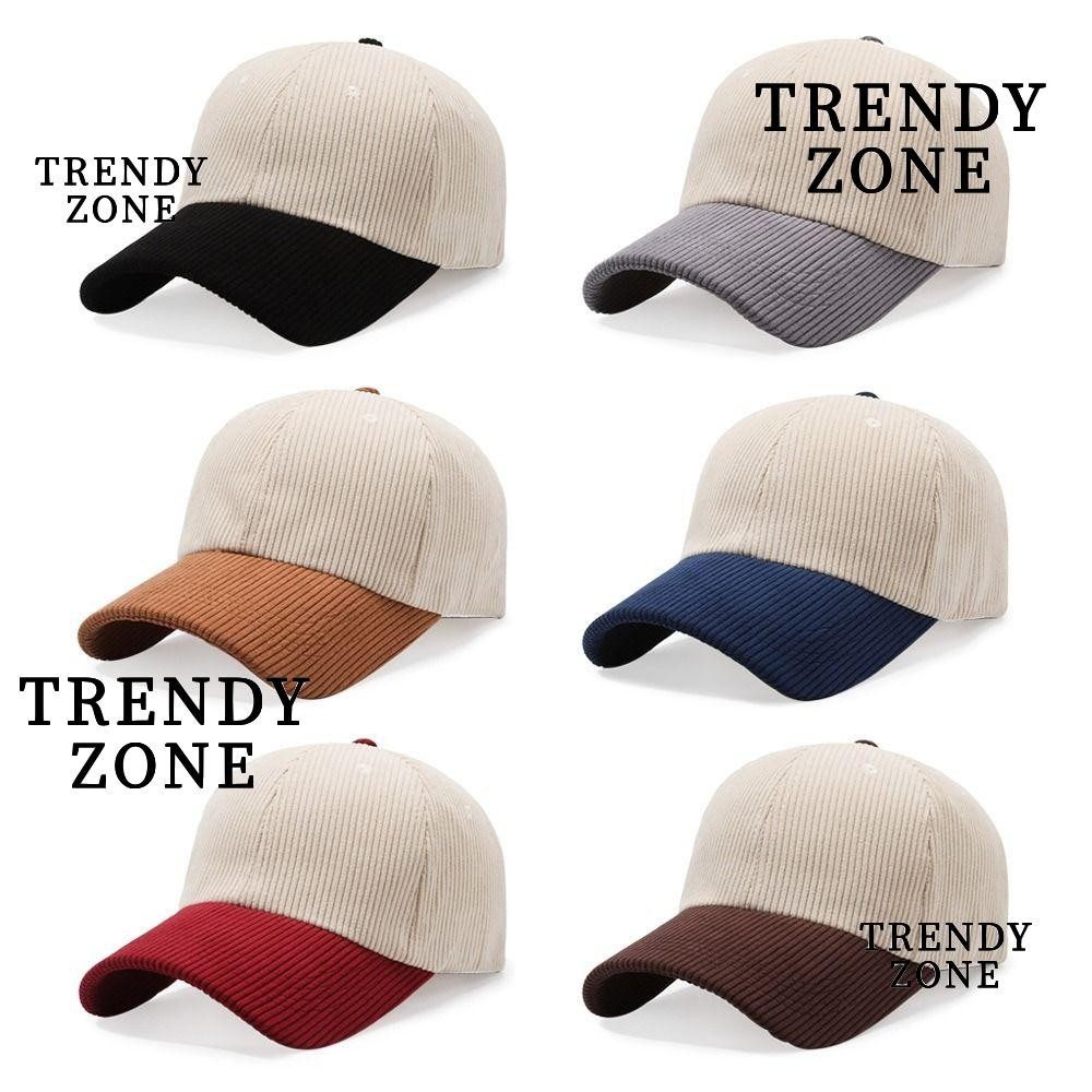 Trendyzone หมวกผ้าลูกฟูก, หมวกเบสบอลดีไซน์สีเย็บปะติดปะต่อกันป้องกันแสงแดด, กํามะหยี่ลําลองอเนกประสงค์บังแดดหมวกลําลองเด็ก