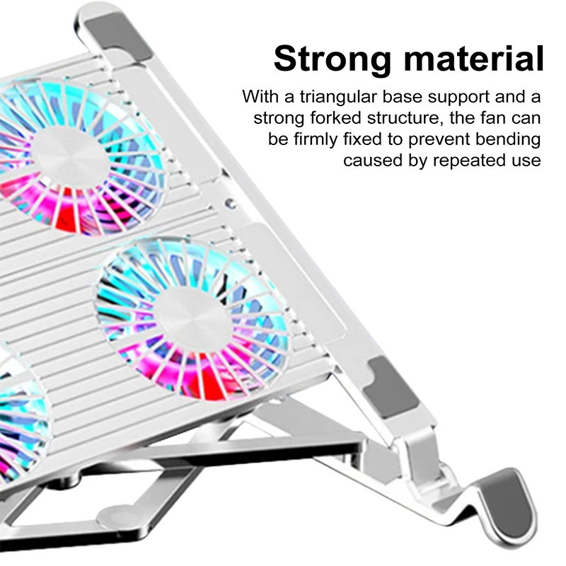 หม้อน้ำแล็ปท็อป RGB 11-17.3 Inch Laptop Cooling Fan อัลลอยด์แบบพับได้ปรับได้ หม้อน้ำแล็ปท็อปแบบพับได้และที่วาง