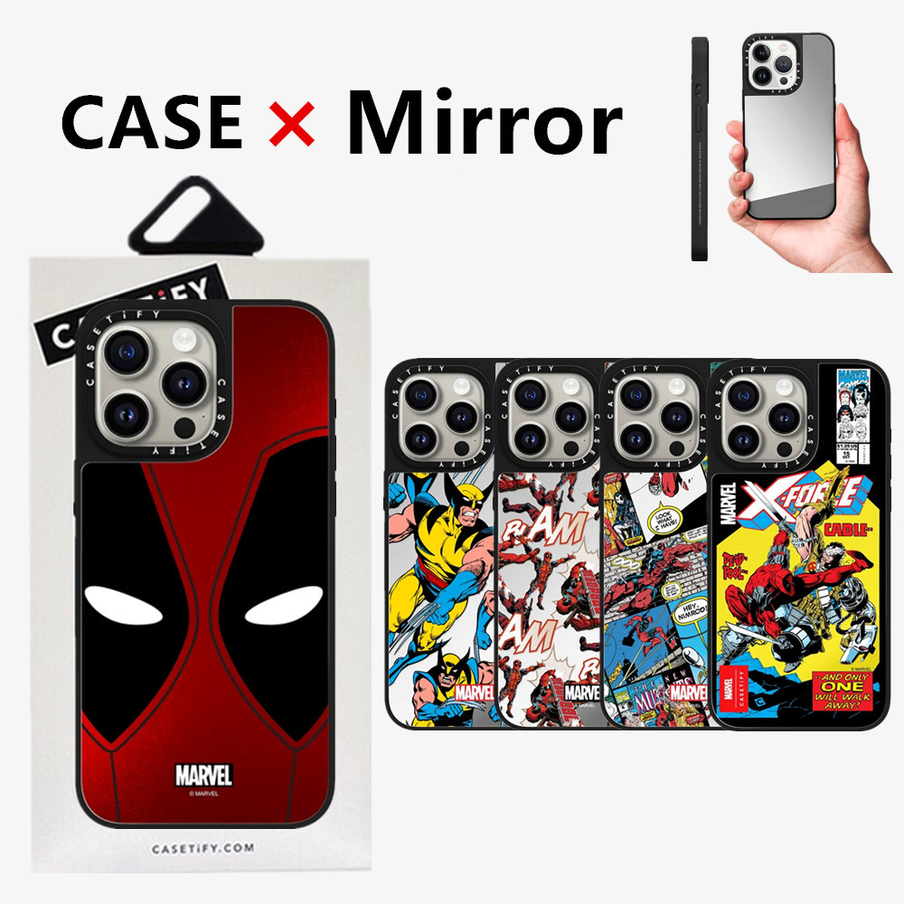 Casetifg Deadpool x Wolverine คุณภาพสูงกระจกเคสโทรศัพท์พร้อมกล่องสําหรับ iPhone 15 11 12 13 14 Pro Max 14Plus 15Plus นุ่มด้านข้างตัวอักษรแกะสลักกันกระแทกป้องกันปลอกปกแข็ง