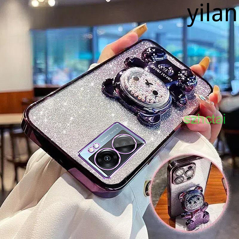 เคส oppo a57 2022 a77 a77s วงเล็บหมุน 360 °เคสโทรศัพท์บรรเทาความเครียดหมีลูกปัดสีสันสดใสขาตั้งพับได้เคส TPU แบบนุ่ม เคสโทรศัพท์ oppo a57 2022 a77 a77s