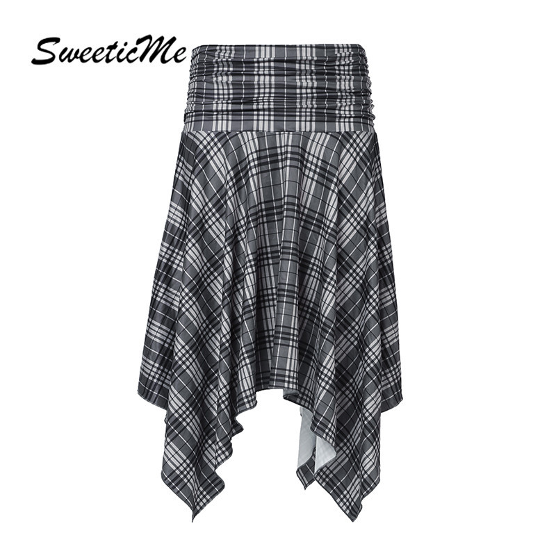 Sweeticme ผู้หญิง 2024 ใหม่แฟชั่น Slim Fit ลายสก๊อตไม่สม่ําเสมอ All Match กระโปรงยาว