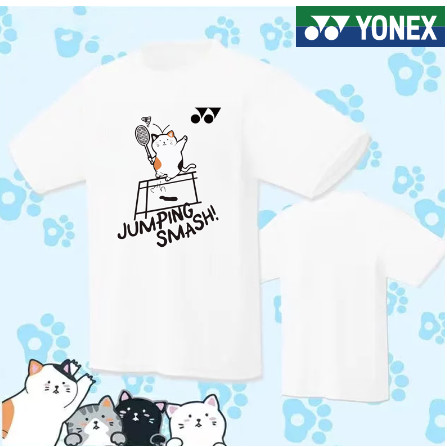 เสื้อยืด 🙌🙌Yonex แห้งเร็วระบายอากาศได้ดีสำหรับผู้ชายและผู้หญิง,สะดวกสบายและระบายอากาศพิมพ์การ์ตูนแมวเกาหล S-5XL