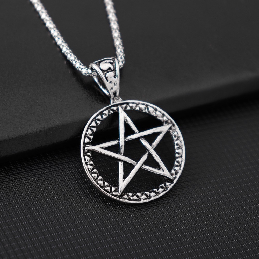1pcs Hip Hop Retro แฟชั่นผู้ชาย Pentagram รอบจี้สร้อยคอ