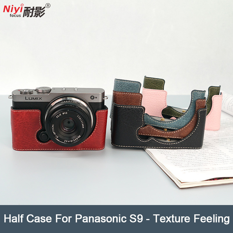 Pu หนังครึ่งสําหรับ Panasonic Lumix S9 แบตเตอรี่เปิดด้านล่าง Retro Lichee รูปแบบ Lumix S9 กล้องฐานปล