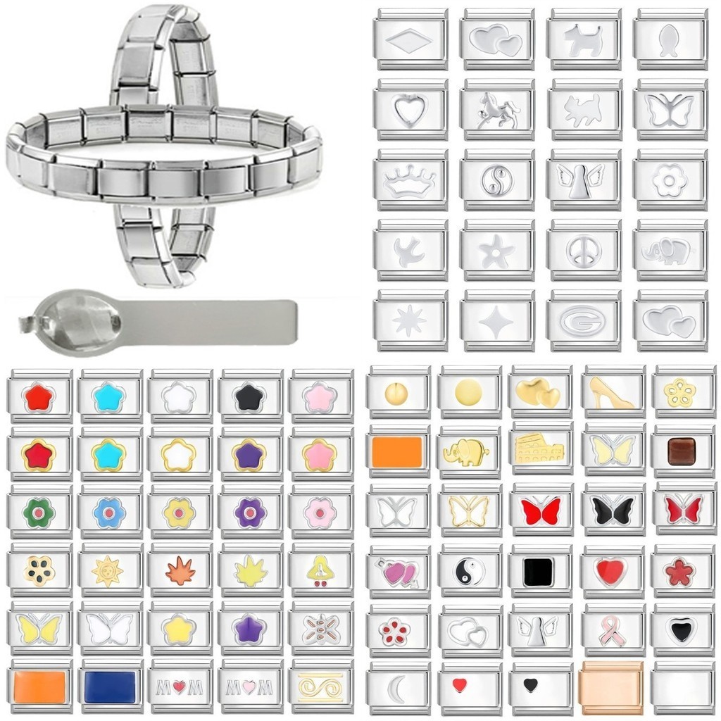 ใหม่ผีเสื้อ Love Star ดอกไม้อิตาเลี่ยน Charm Links Fit 9 มม.สร้อยข้อมือสแตนเลส Diy เครื่องประดับทําอุปกรณ์เสริม Retro บุคลิกภาพโมดูลสร้อยข้อมืออุปกรณ์เสริม