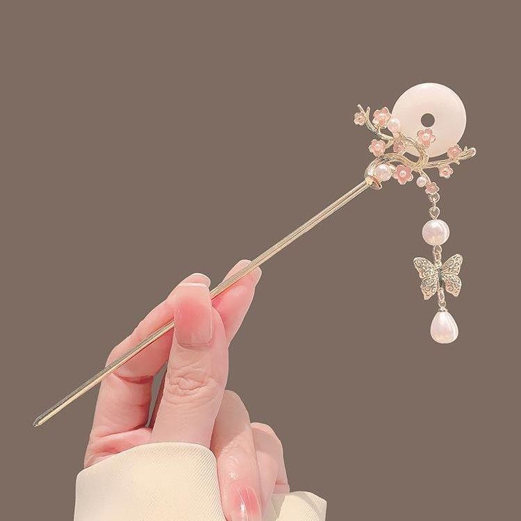 อารมณ์ซากุระสีชมพูหยก Hairpin Headpiece Cheongsam Hairpin ถักพู่เรียบง่าย Hairpin สไตล์ใหม่
