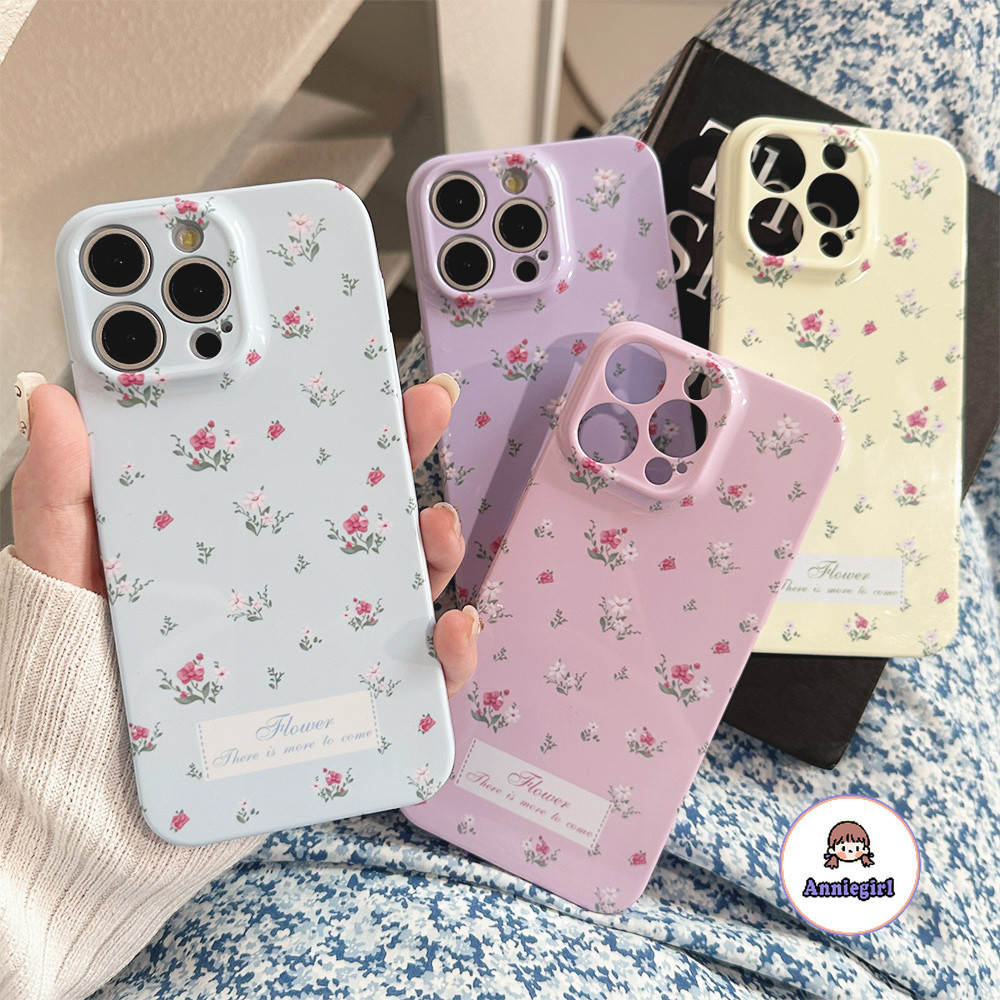 แฟชั่น Girly ดอกไม้เคลือบเงาเคสโทรศัพท์สําหรับ IPhone 11 14 15 Pro MAX 14plus 12 13 Promax XS MAX XR 8 7 Plus เลนส์ป้องกันป้องกันสิ่งสกปรกฮาร์ดโทรศัพท์ปกหลัง