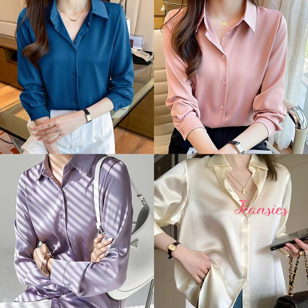เสื้อเชิ้ตไหมแท้แขนยาว ใหม่ล่าสุด ทรงหรูหรา เหมาะสำหรับทำงาน