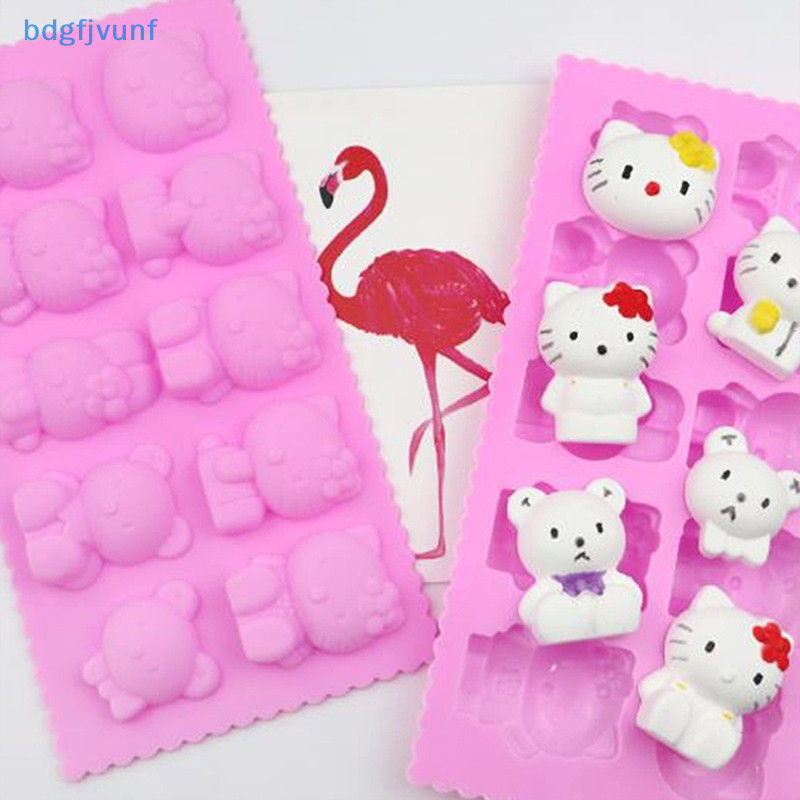 Bdgf Hallo Kitty ถาดน้ําแข็งแม่พิมพ์ซิลิโคน DIY ช็อกโกแลตบิสกิตแม่พิมพ์เครื่องมืออบ Sanrio น่ารัก DIY เบเกอรี่อีพ็อกซี่ขนมแม่พิมพ์ของขวัญ TH