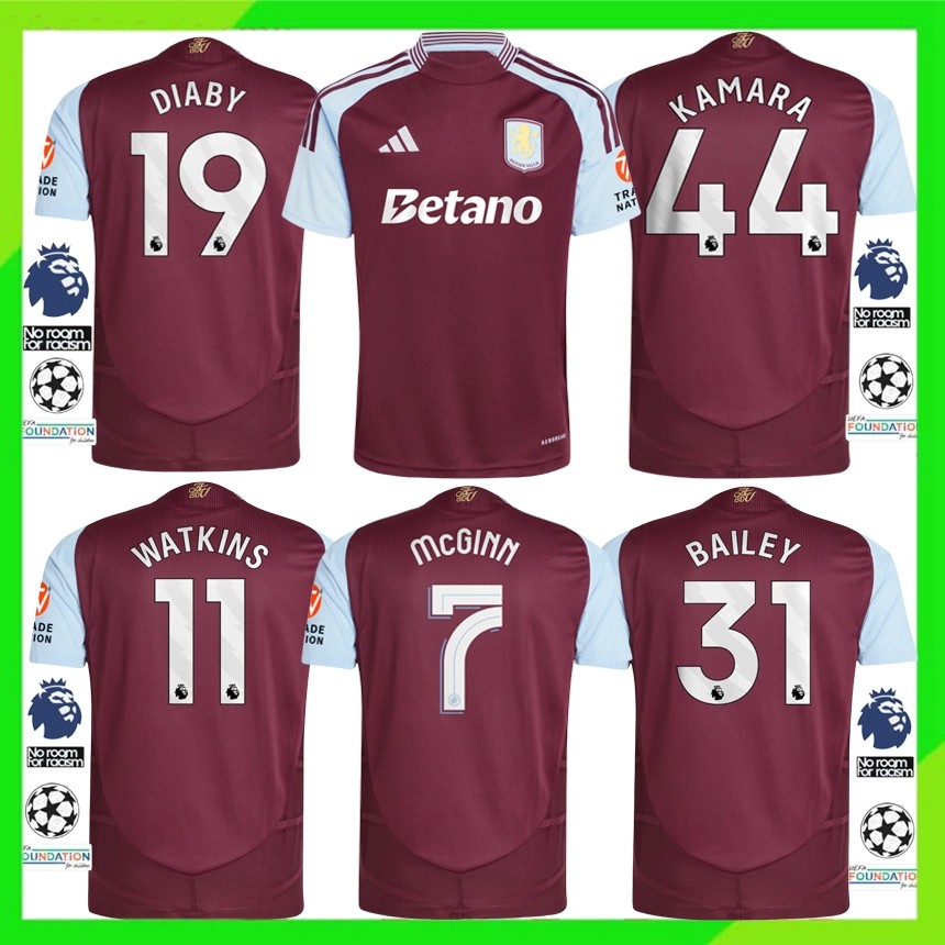 Aston Villa Shirt 2024/25 Aston Villa Home Away Shirt เสื้อฟุตบอลแฟน ๆ ฉบับที่