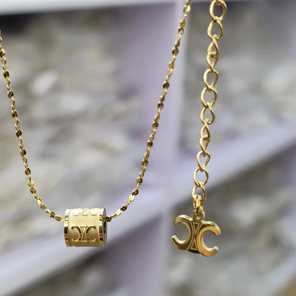 QUEENS สร้อยคอไทเทเนียมเหล็กชุบ 18K ทองแท้ Arc de Triomphe จี้ Clavicle Chain สุภาพสตรีเครื่องประดับ X048