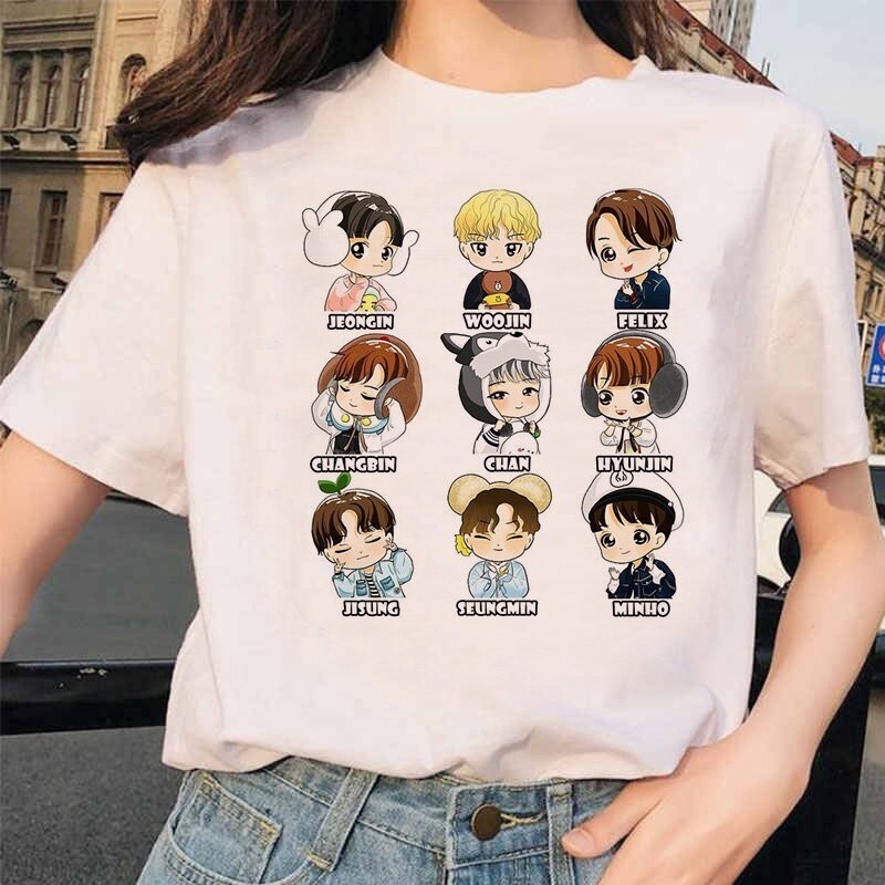 💖 Kpop Stray Kids Women T-shirt K Pop StrayKids T Shirt Hip Hop Harajuku Korean Kawaii Tshirt Top Te