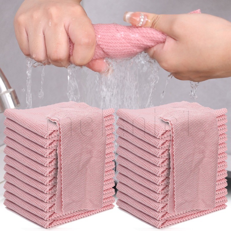 เครื่องมือทําความสะอาดในครัวเรือน-ผ้าใยขัดเศษผ้าครัว-ผ้าเช็ดจานวิเศษไมโครไฟเบอร์อเนกประสงค์-ผ้าขนหนูเช็ดบนโต๊ะอาหารแบบใช้ซ้ําได้-ดูดซับน้ํามันซับน้ํา