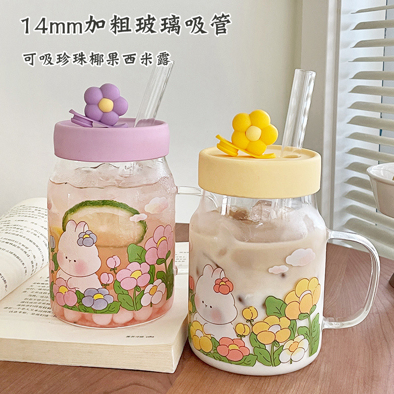 770mlถ้วยฟางแก้วถ้วยน้ำถ้วยแก้วดื่มน้ำหยาบพร้อมฝาปิดทนอุณหภูมิสูงใช้ในครัวเรือนถ้วยชานมพร้อมจับถ้วยฟาง0819