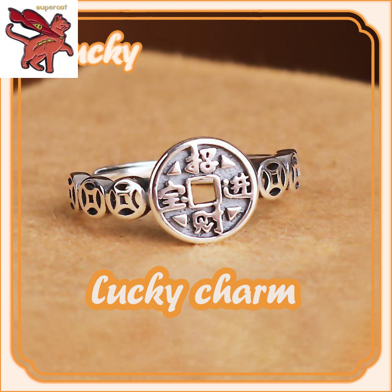 Silver italy 925 เครื่องรางดักเงิน charm เหรียญทองแดงธุรกิจความมั่งคั่งความมั่งคั่งโชคดีแหวนสัญญาสํา