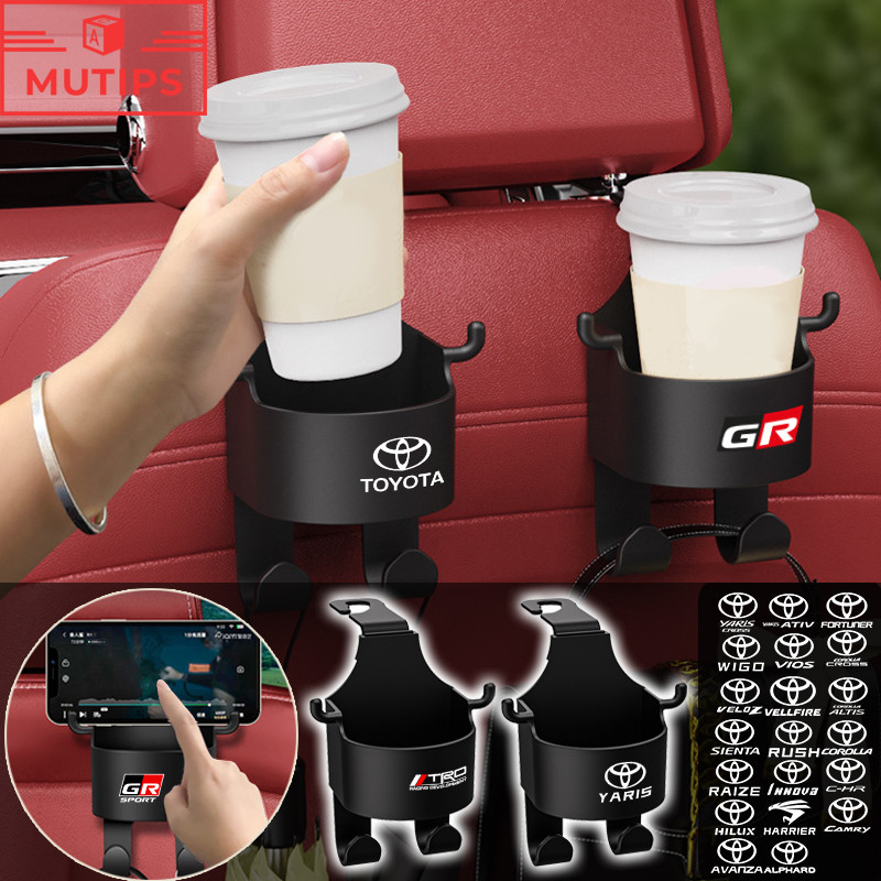 Toyota GR TRD ที่วางแก้วในรถยนต์ อเนกประสงค์ แบบแขวน ตะขอแขวนพนักพิงศีรษะ เบาะหลังรถ ผู้ถือโทรศัพท์มือถือ Prius Fortuner Corolla Cross CHR Camry Wish Vios Veloz Estima Sienta Yaris Ativ Altis Hilux Revo bZ4X Hiace