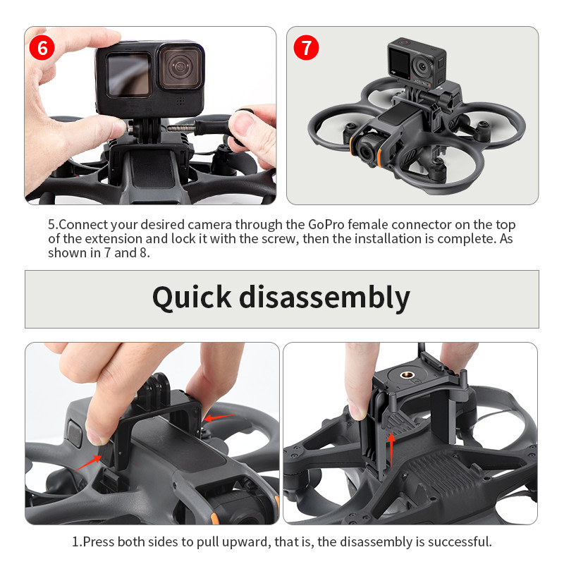 เข้ากันได้กับขายึดขยายบน DJI Avata 2 เป็นกล้องแอคชั่นแคมเมรา/เมาท์ซีรีส์ GoPro/Insta360