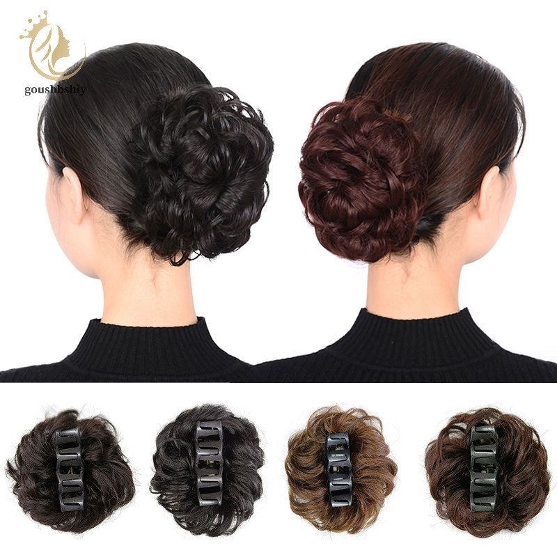 [goushbshiy] ผมสังเคราะห์ Bun Chignon Curly Gripping คลิปกิ๊บยืดหยุ่น Scrunchy ชิ้นผมปลอมสําหรับผู้หญิง Hairpins TH