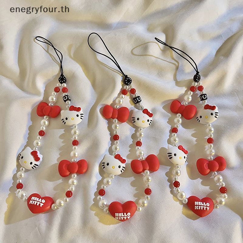 SANRIO ของขวัญ & ของเล่น น่ารัก ซานริโอมือถือจี้ สวัสดี คิตตี้ป้องกันการสูญหายเชือกเส้นเล็กที่สําคัญข้อมือสั้นเชือกเครื่องประดับสีแดงพวงกุญแจอะนิเมะผู้หญิงมือถือโซ่ .