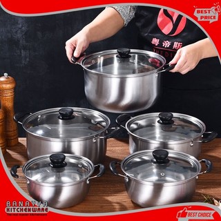 Panci sup sop soup sayur pot Kuping dengan tutup kaca PREMIUM stainlees steel