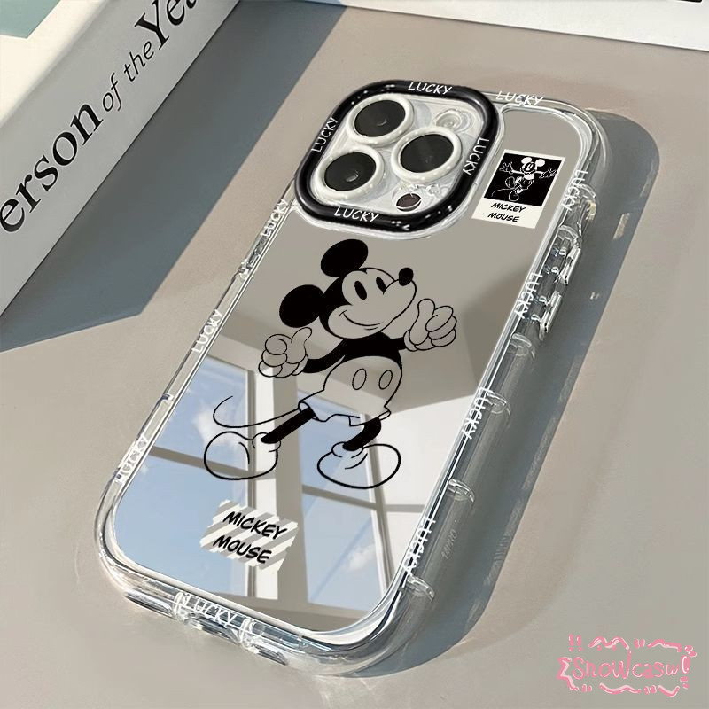 กระจกแต่งหน้าหรูหราสำหรับคู่รักมิกกี้เม้าส์ เคสIPhone 17 16 13 15 11 14 12 Pro Max XR X XS Max 7 16 14 15 8 Plus SE 2020