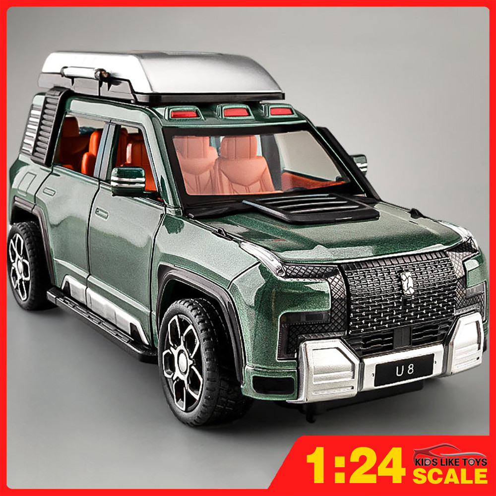 Klt 1:24 BYD Yangwang U8 SUV โลหะของเล่นรถDiecastรถสําหรับชายเด็กจําลองเสียงแสงของขวัญงานอดิเรกคอลเล