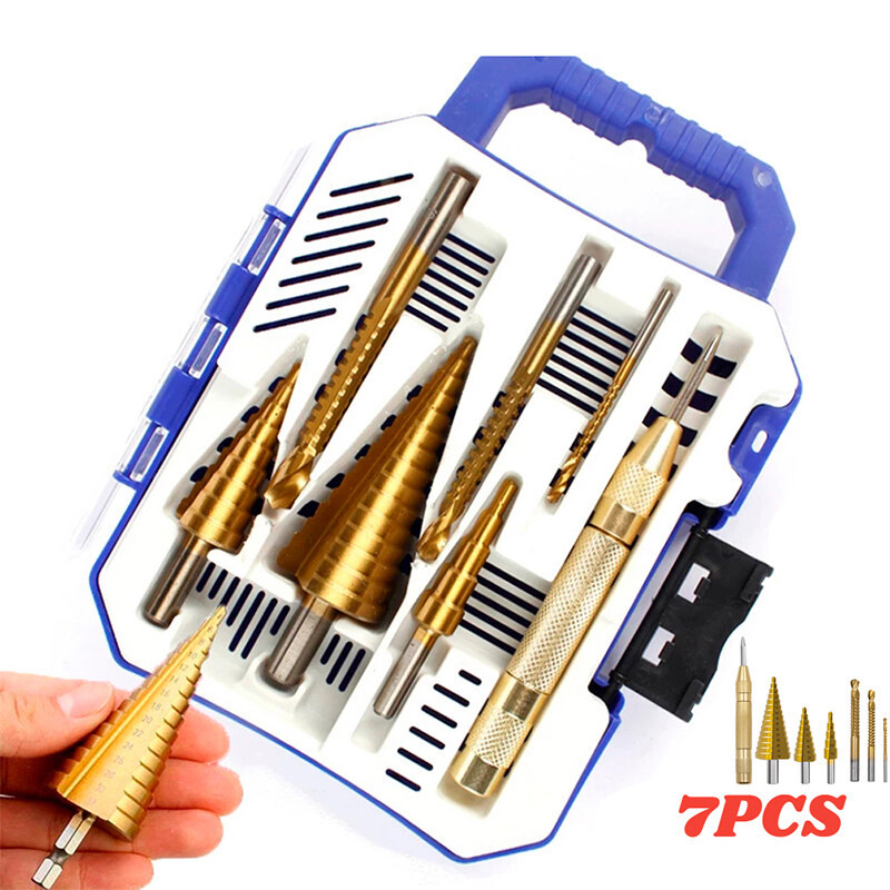 7 Pcs of step drill woodworking pull slot saw drill center punch