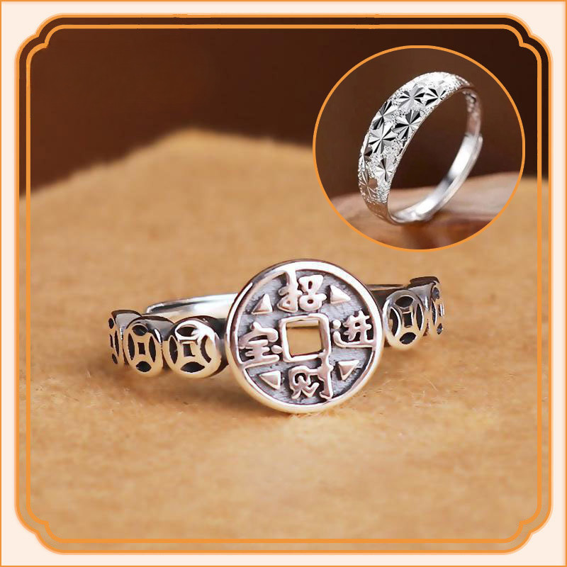 Silver italy 925 เครื่องรางดักเงิน charm เหรียญทองแดงธุรกิจความมั่งคั่งความมั่งคั่งโชคดีแหวนสัญญาสํา